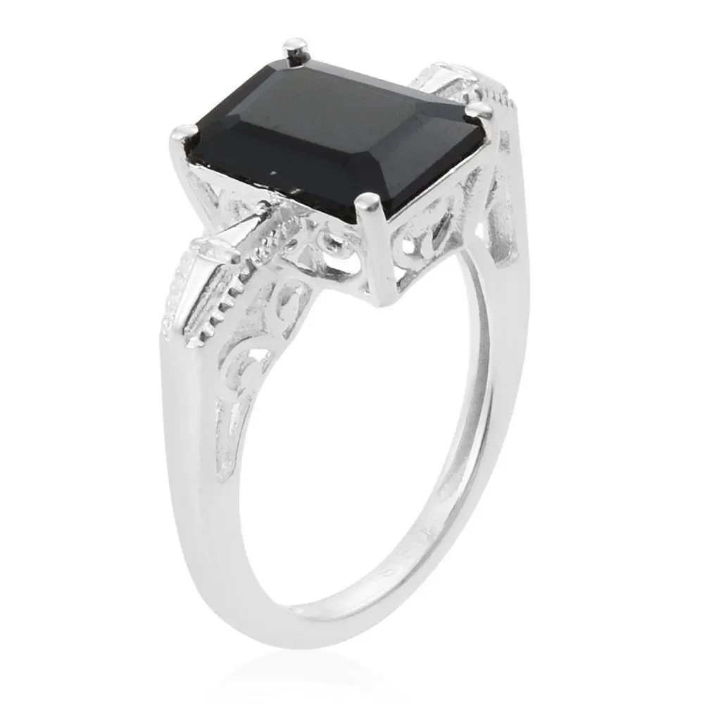 Thai Black Spinel Sterling Silver Ring (Si…